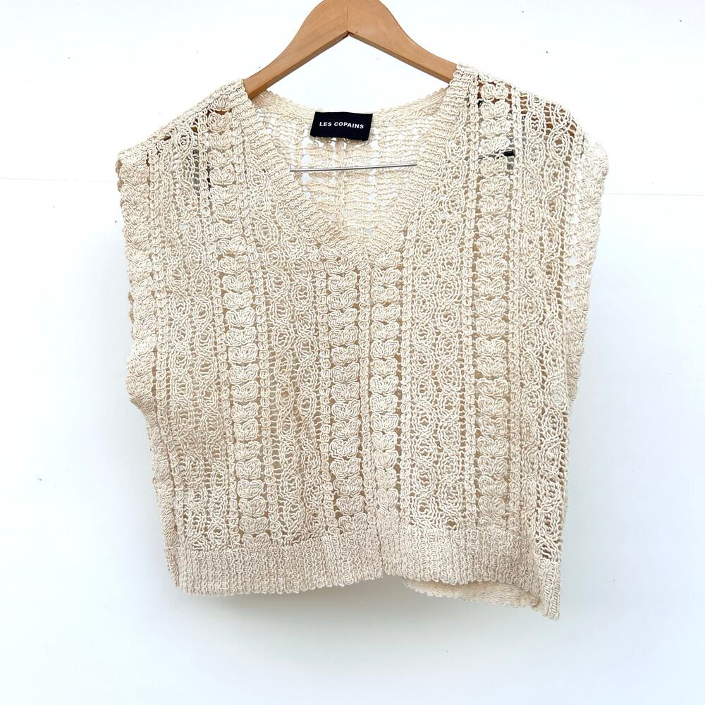 Les Copains Cream Open-Knit V-Neck Sweater Vest